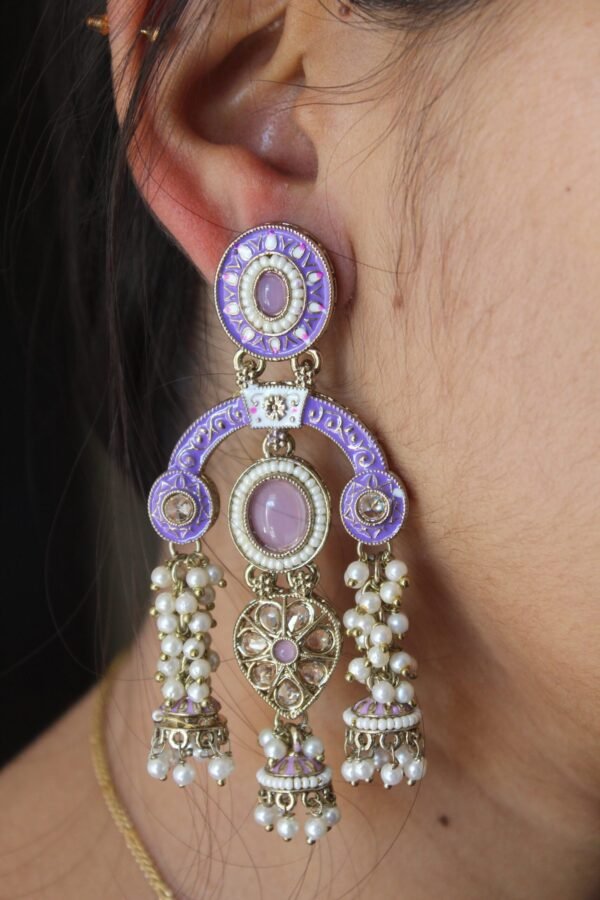 Lavender Meenakari White Beads Earring - Image 2