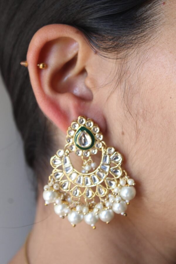 Kundan Gold Plated Green Earring - Image 2