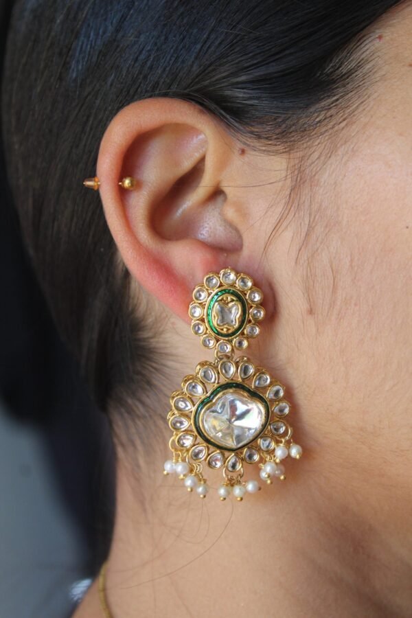 Kundan Gold Plated Green Earring - Image 2