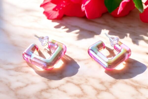 Pink Glass Base Earring - Image 2