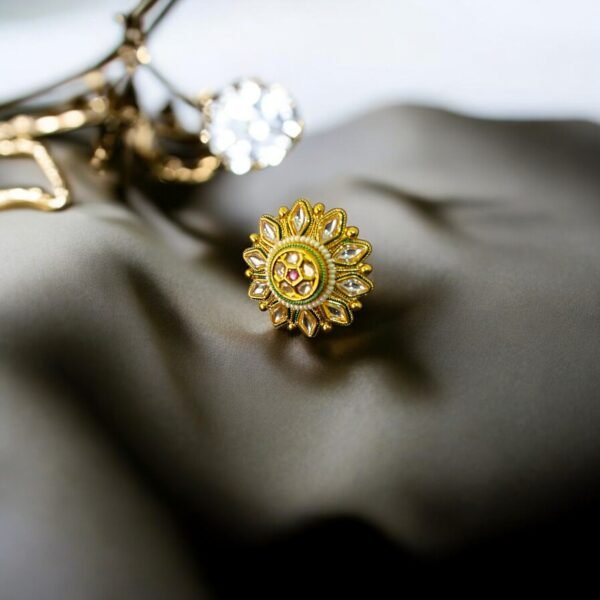 Gold Plated Green Adjustable Ring