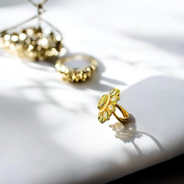 Gold Plated Green Adjustable Ring - Image 2