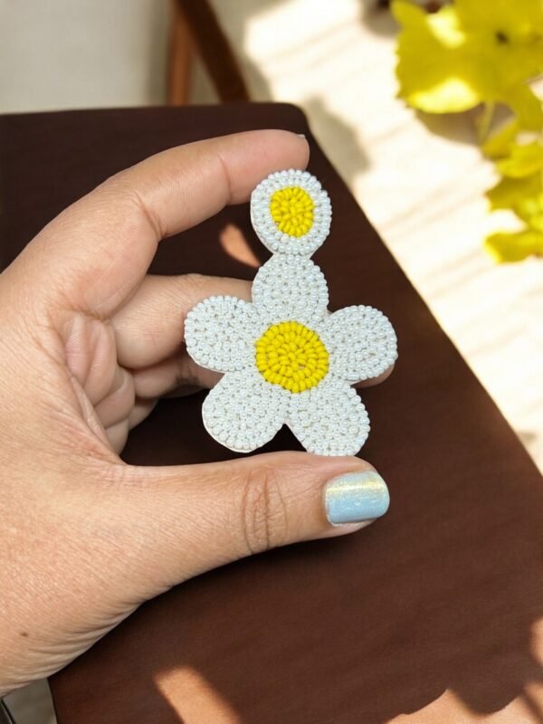Handmade White Flower Earring - Image 2