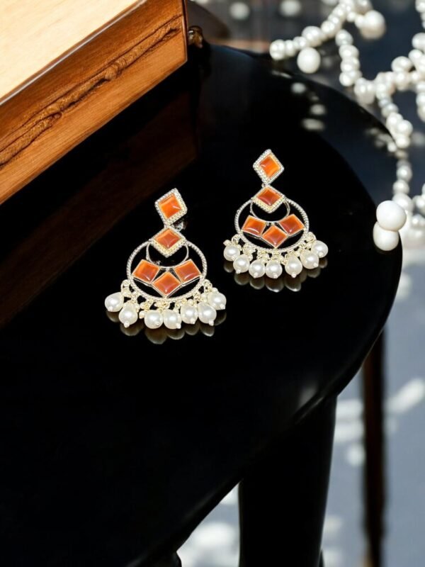 Silver Plated Orange Chandbali
