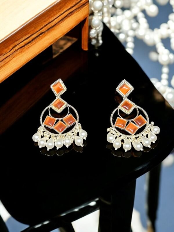 Silver Plated Orange Chandbali - Image 2