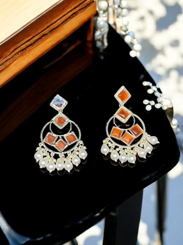 Silver Plated Orange Chandbali - Image 3