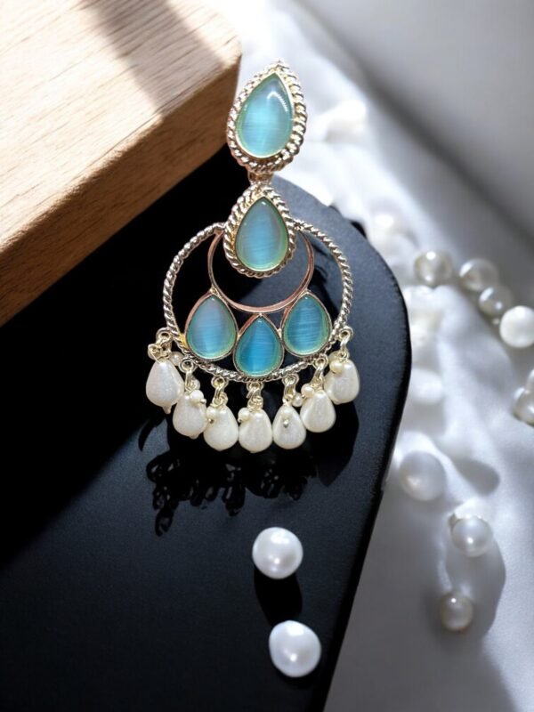 Silver Plated Sky blue Chandbali - Image 4