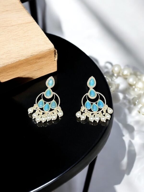 Silver Plated Sky blue Chandbali - Image 3