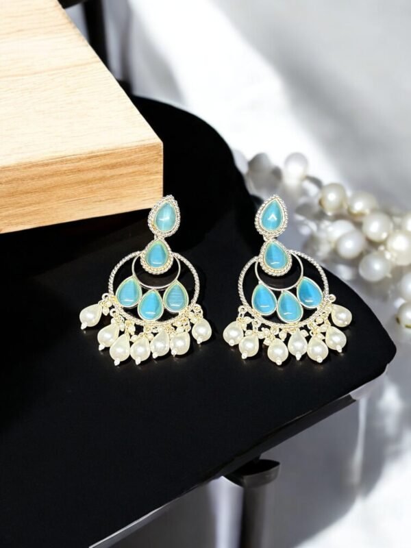 Silver Plated Sky blue Chandbali