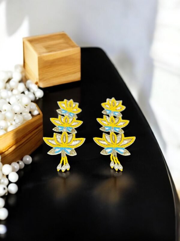 Handmade Lotus Yellow Earring - Image 2