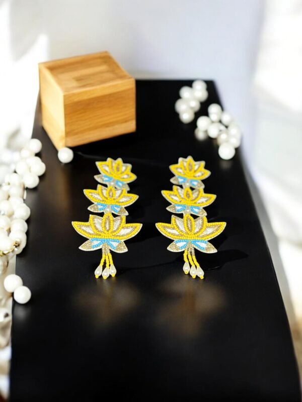 Handmade Lotus Yellow Earring - Image 3