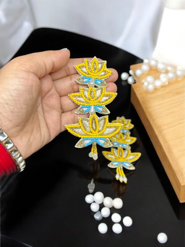 Handmade Lotus Yellow Earring - Image 4