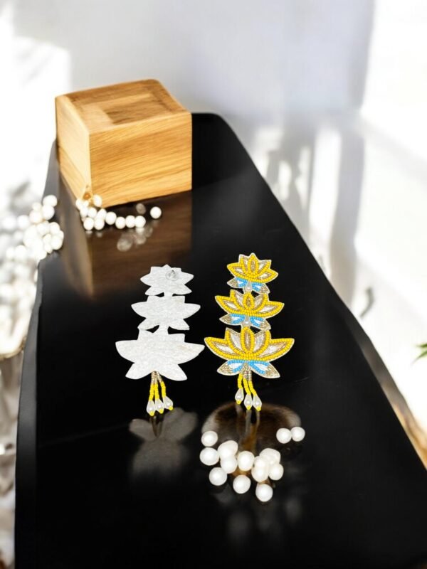 Handmade Lotus Yellow Earring - Image 5