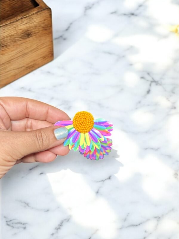 Handmade Multicolor Flower Stud - Image 3