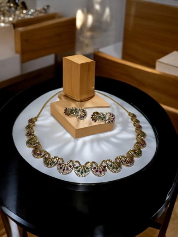 Gold Plated South Indian American Diamond Ruby and Emeralds Necklace Set