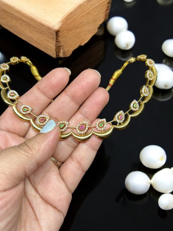 Gold Plated American Diamond  Ruby and Emerald South Indian Necklace Set - Image 5