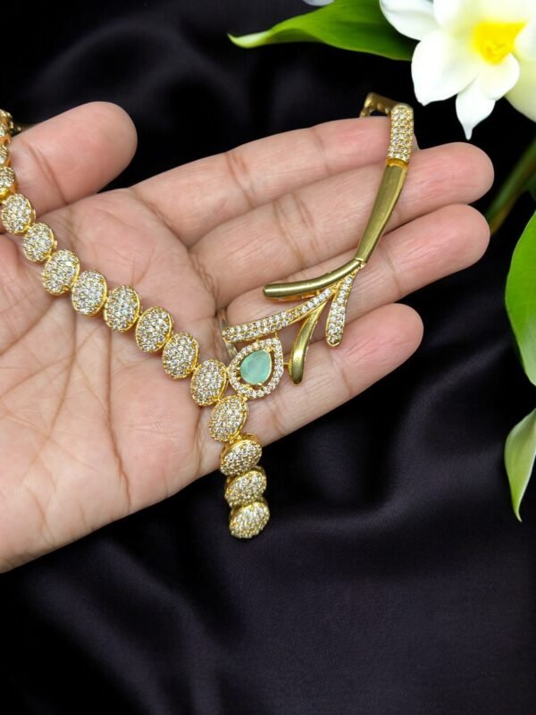 Gold Plated American Diamond Necklace Set - Image 2