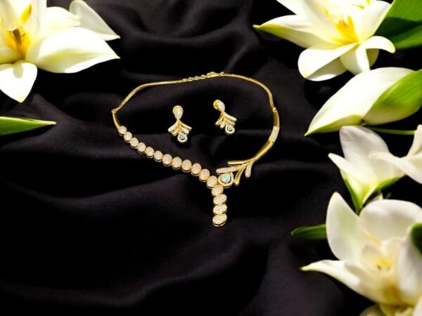 Gold Plated American Diamond Necklace Set - Image 3