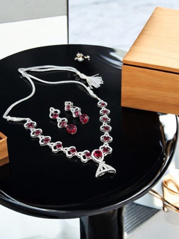 Ruby American Diamond Necklace Set - Image 2