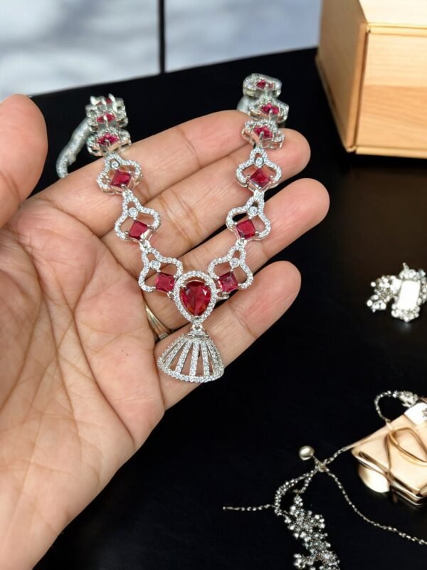 Ruby American Diamond Necklace Set - Image 3