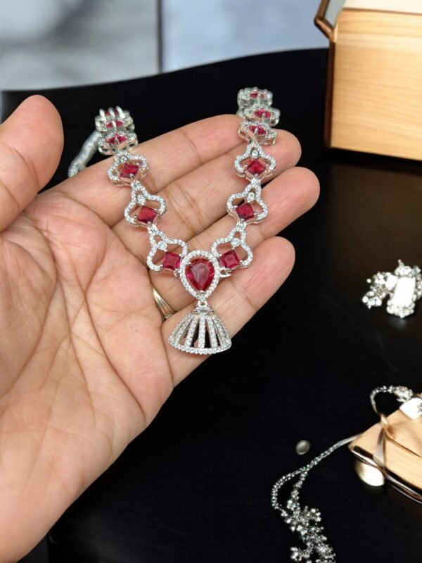 Ruby American Diamond Necklace Set - Image 4