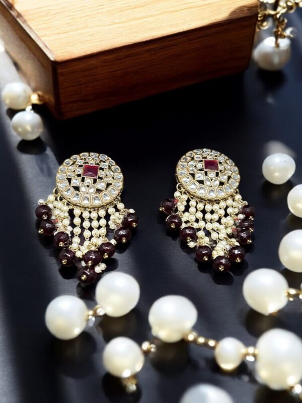 Kundan Earring - Maroon