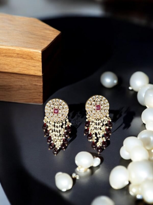 Kundan Earring - Maroon - Image 6