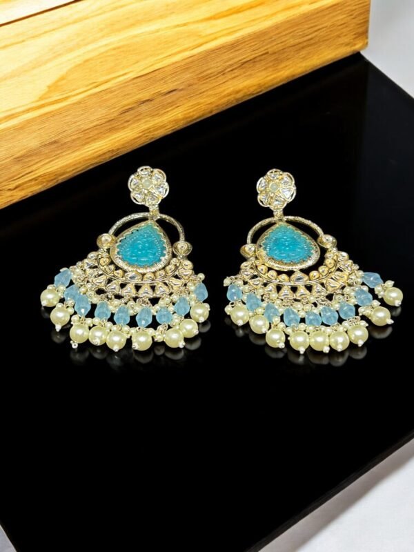 Sky Blue Kundan Earring - Image 2