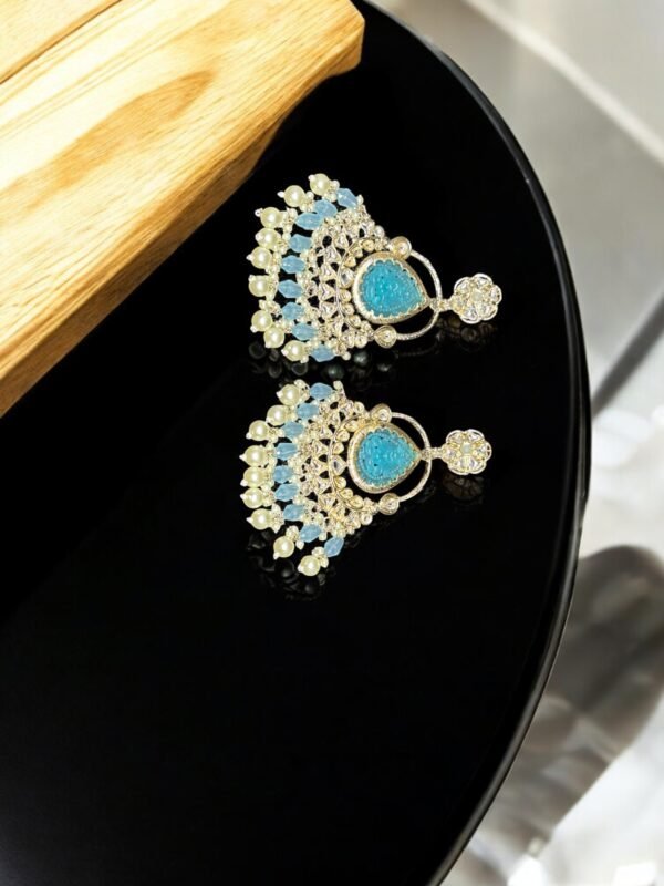 Sky Blue Kundan Earring - Image 4