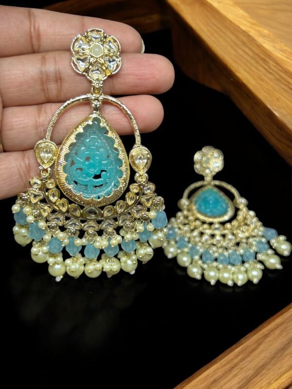 Sky Blue Kundan Earring - Image 3