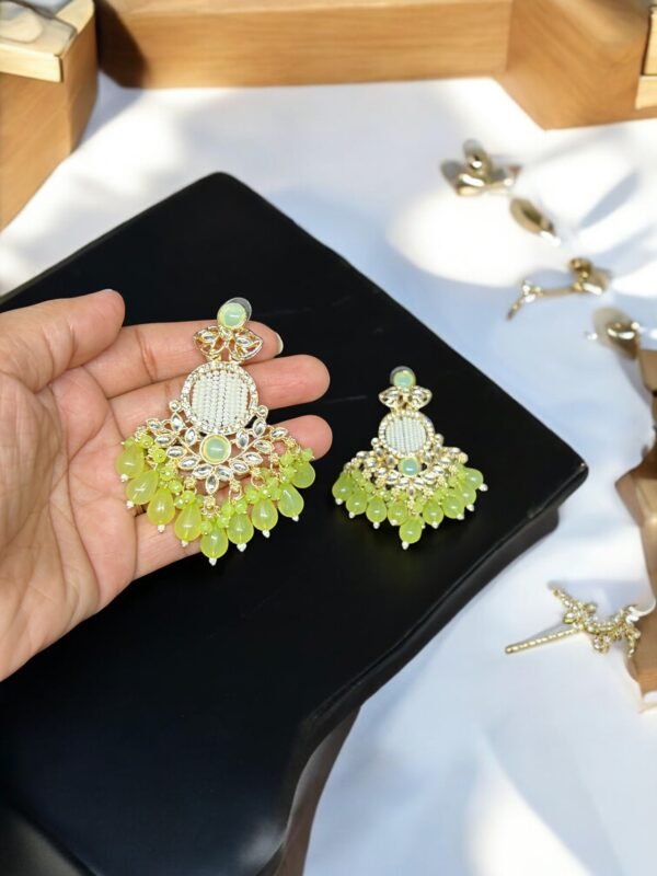 Copper Plated Kundan Studded  Dangle Drop Earring - Image 3