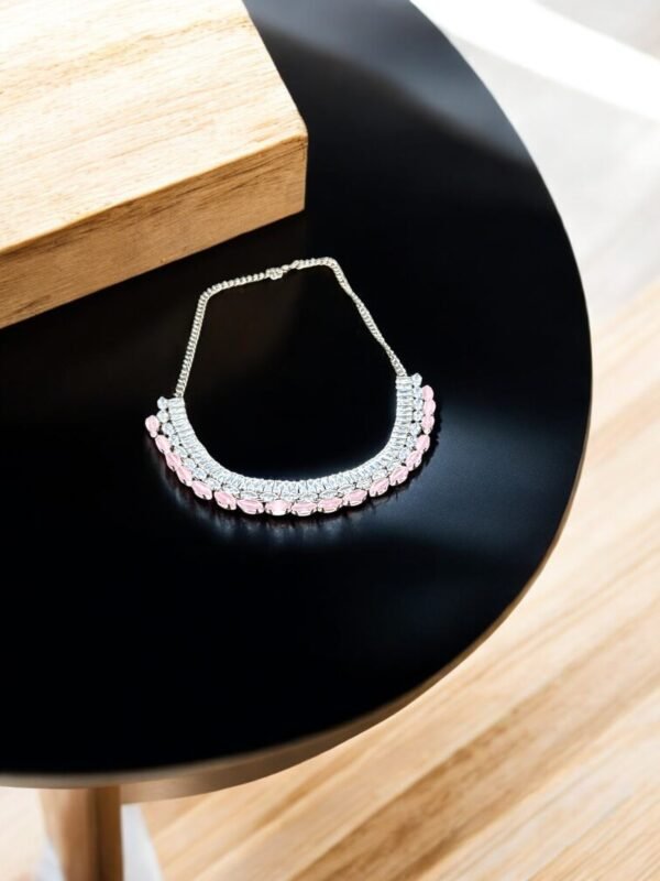 Pink White Stone Necklace set - Image 4