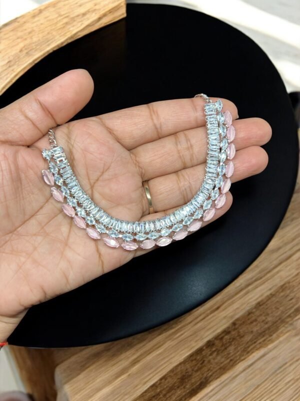 Pink White Stone Necklace set - Image 3