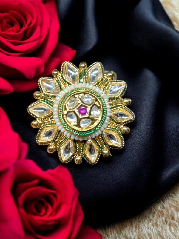 Gold Plated Green Adjustable  Ring - Image 2