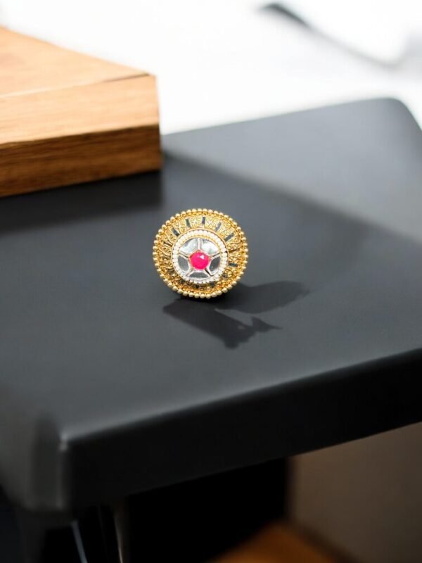 Gold Plated Ruby Round Adjustable  Ring - Image 5