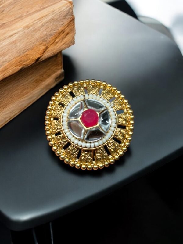 Gold Plated Ruby Round Adjustable  Ring - Image 2
