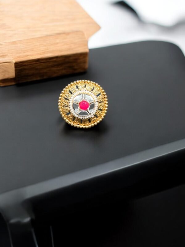 Gold Plated Ruby Round Adjustable  Ring - Image 4