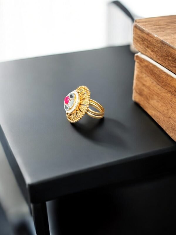 Gold Plated Ruby Round Adjustable  Ring - Image 3