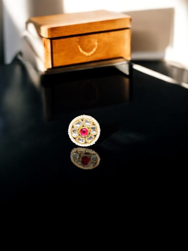 Gold Plated Ruby Adjustable Ring - Image 3