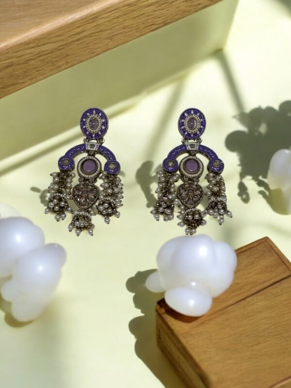 Lavender Meenakari White Beads Earring