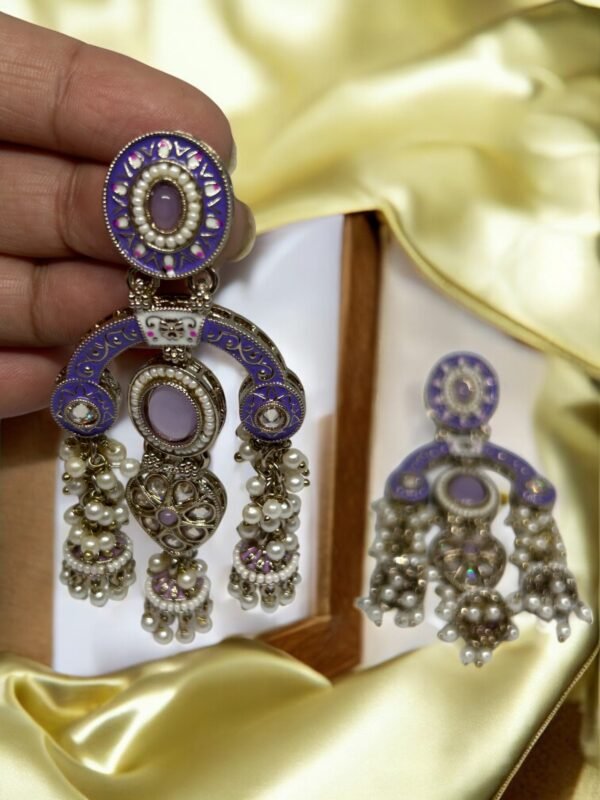 Lavender Meenakari White Beads Earring - Image 4