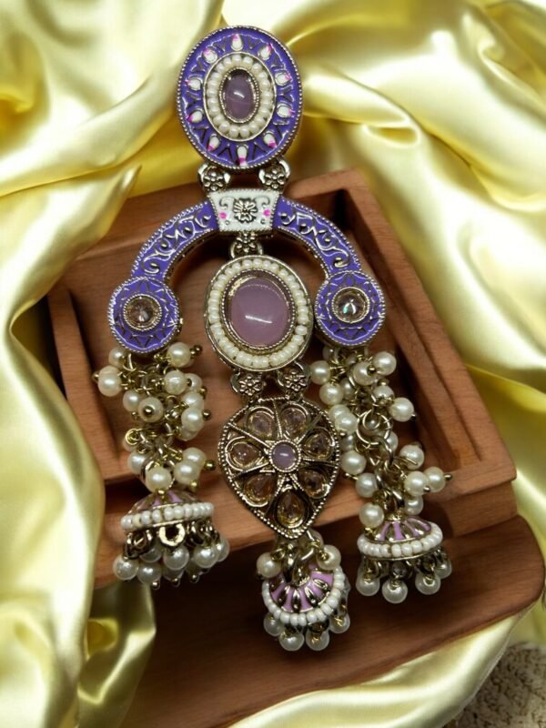 Lavender Meenakari White Beads Earring - Image 5
