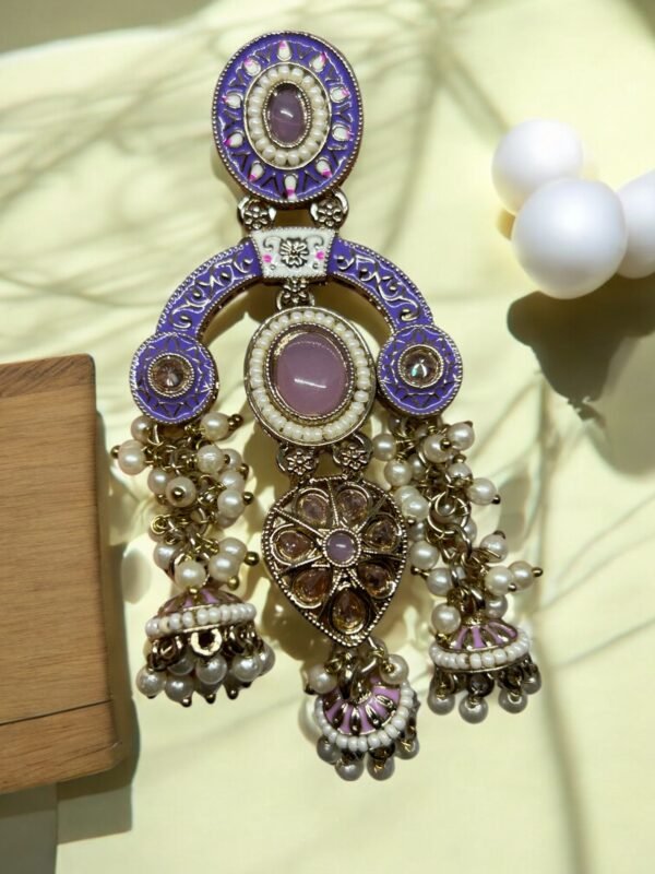 Lavender Meenakari White Beads Earring - Image 3