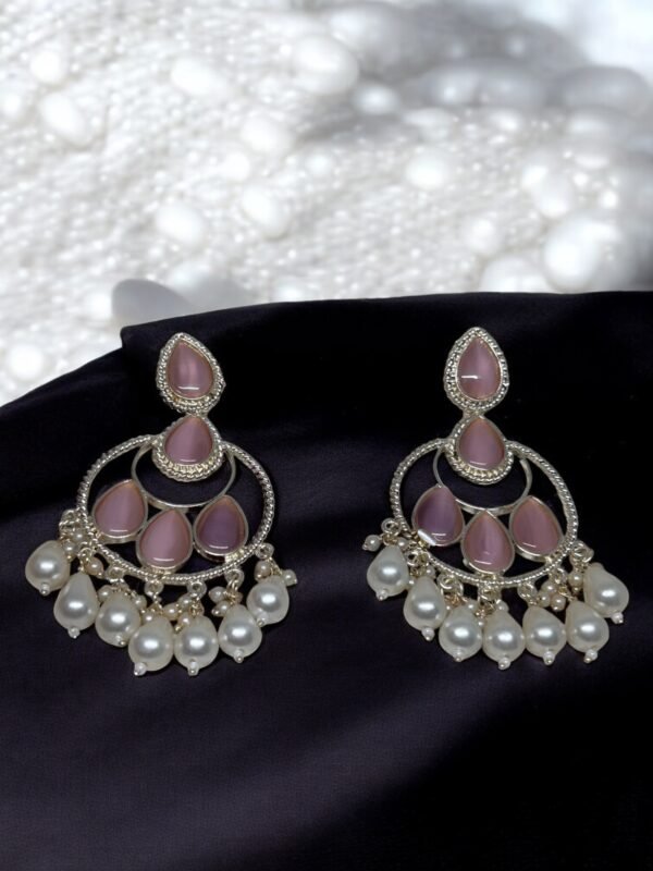 Silver Plated Light Pink Monalisa Stones  Earring - Image 4