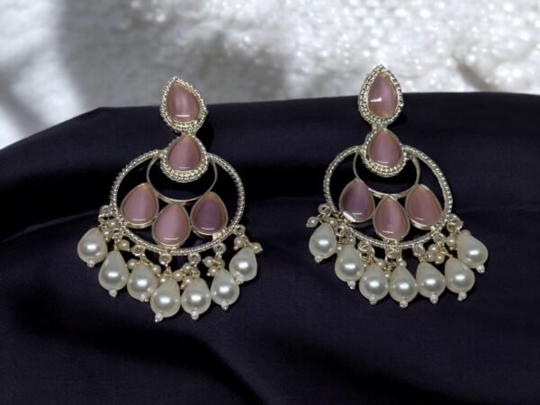 Silver Plated Light Pink Monalisa Stones  Earring