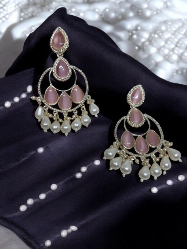 Silver Plated Light Pink Monalisa Stones  Earring - Image 3