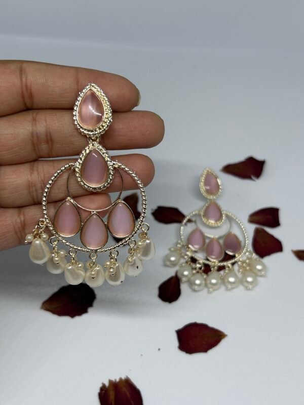 Silver Plated Light Pink Monalisa Stones  Earring - Image 2
