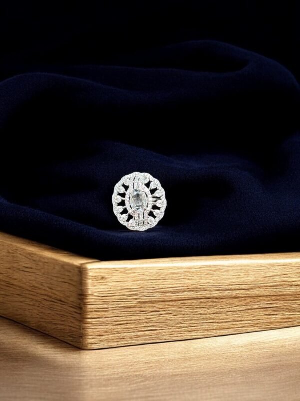 Silver Adjustable American Diamond Ring - Image 4