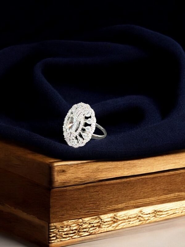 Silver Adjustable American Diamond Ring - Image 3