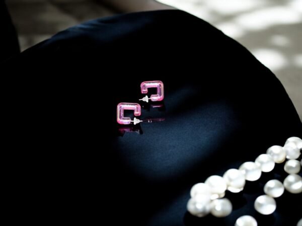 Pink Glass Base Earring - Image 3